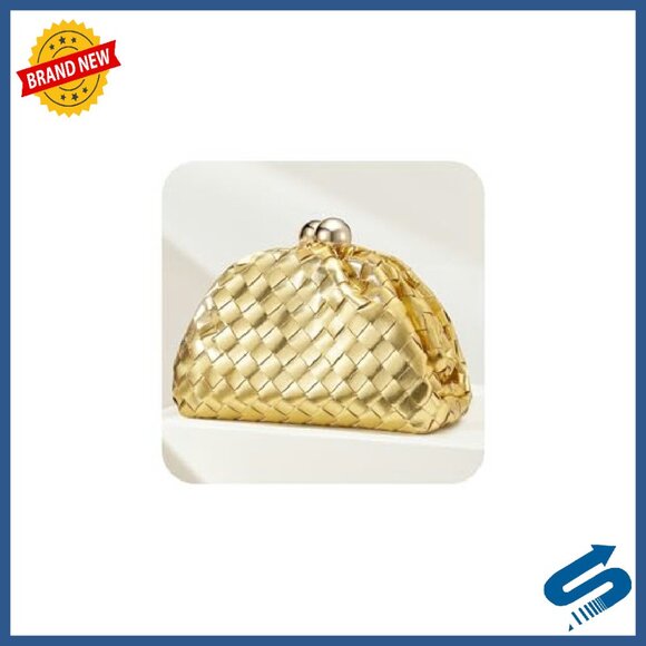 Woven Leather Clutch with Detachable Chain Strap for Formal Events